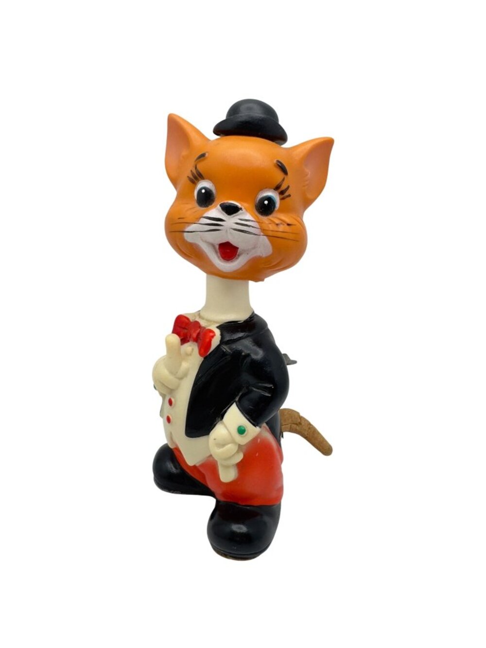 Vtg ALPS Japan Wiggle Waggles Wind-Up Cat Clockwork Bobblehead Toy Tuxedo Hat